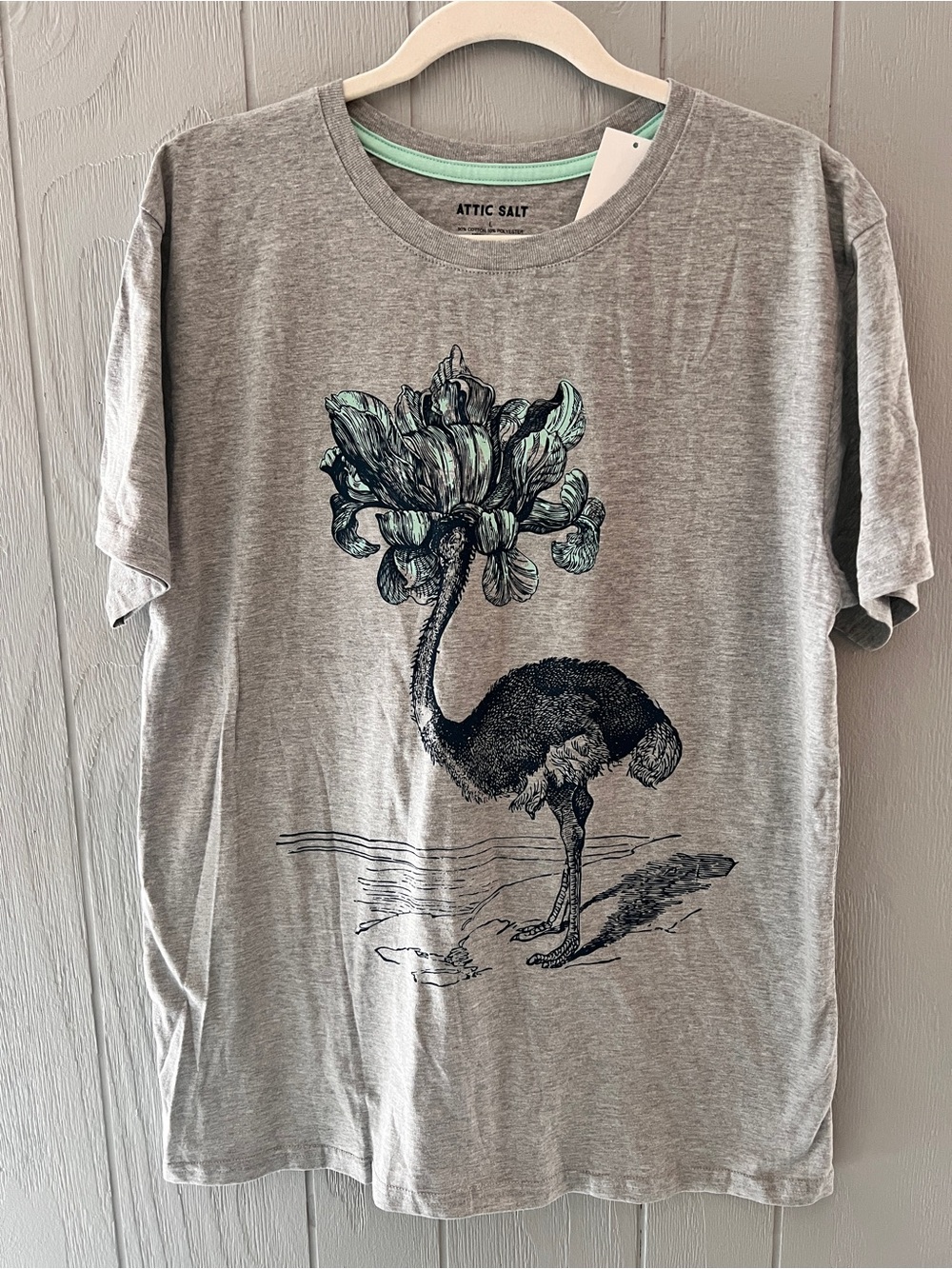 Attic Salt Blooming Ostrich Large Graphic T-Shirt - Floral Ostrich Print